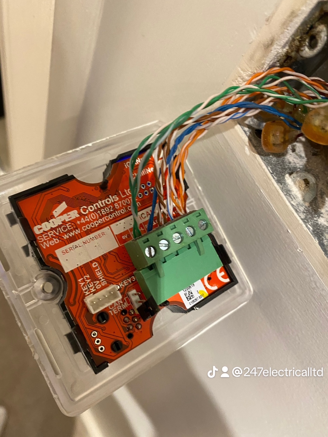 Close-up of control board wiring connections