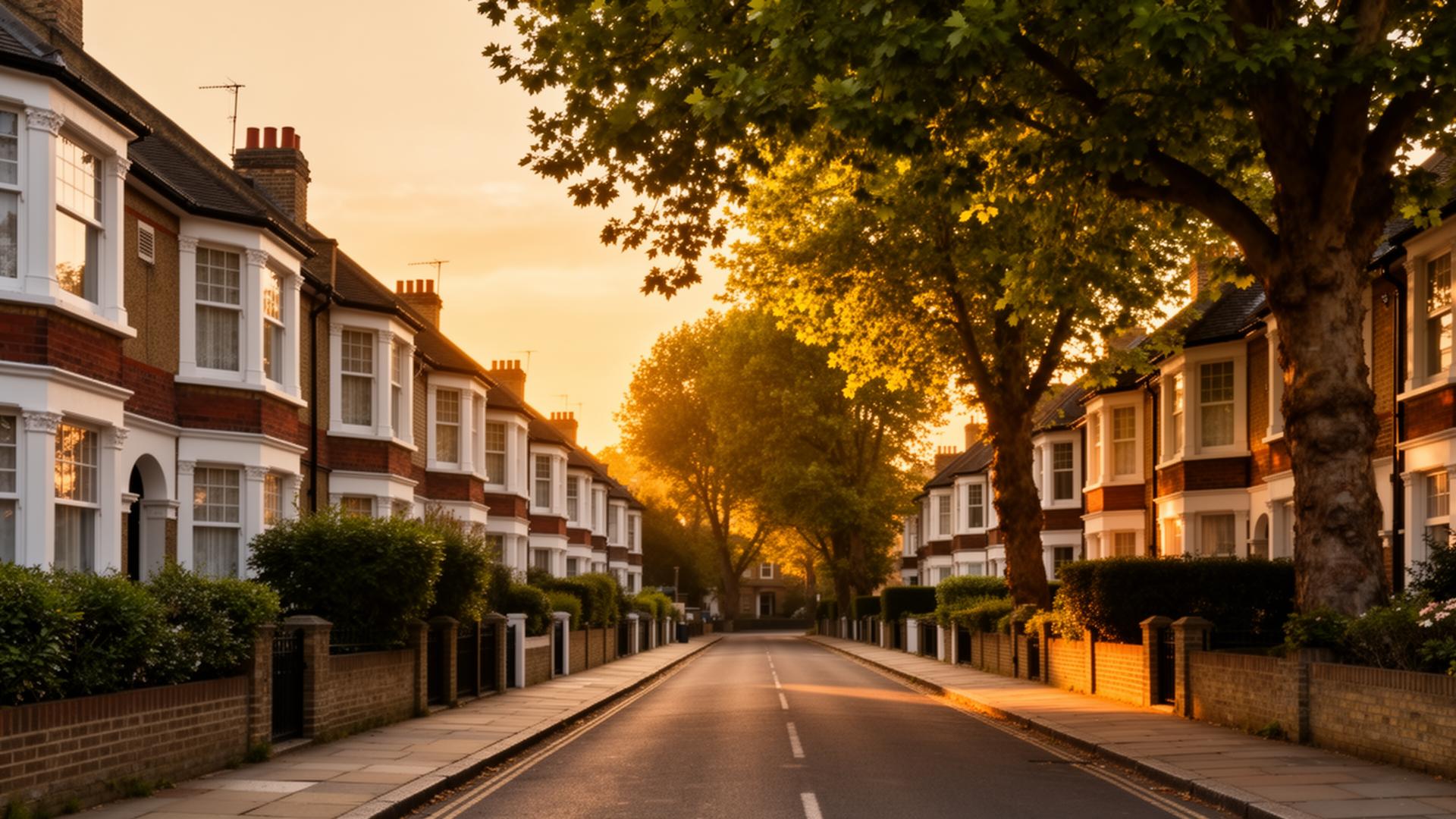 Leafy residential street with 1930s semi-detached houses in Bromley, South East London